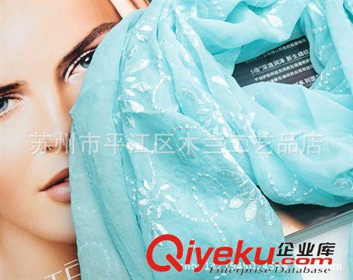 蘇繡真絲長巾 蘇州絲綢{bfb}桑蠶絲 真絲圍巾 純色繡花長絲巾 廠家直銷 批發原始圖片2