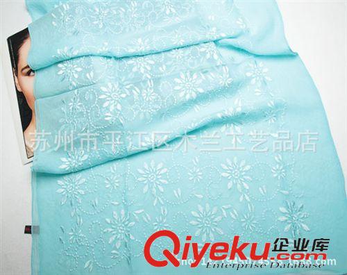 蘇繡真絲長巾 蘇州絲綢{bfb}桑蠶絲 真絲圍巾 純色繡花長絲巾 廠家直銷 批發原始圖片3