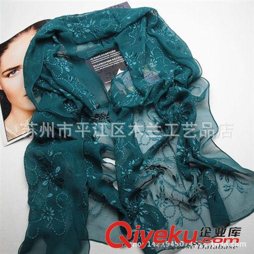 蘇繡真絲長巾 蘇州絲綢{bfb}桑蠶絲 真絲圍巾 純色繡花長絲巾 廠家直銷 批發