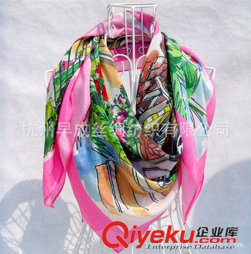 出口訂單圍巾Export Order Scarves 杭州外貿(mào)圍巾訂單 {bfb}真絲桑蠶絲絲巾方巾數(shù)碼噴繪 粉色美國(guó)家園原始圖片3