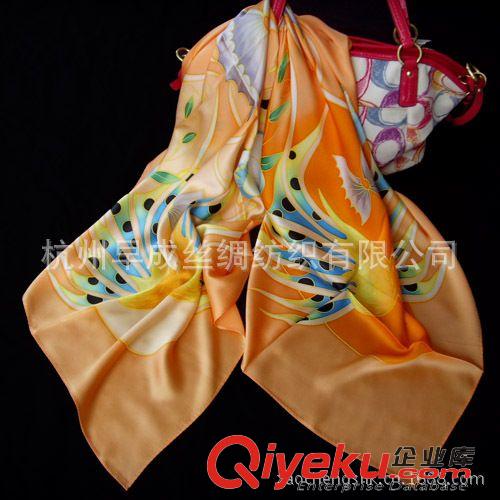 真絲手繪絲巾Silk Handpaint Scarf 杭州手繪圍巾定做批發(fā) 新款gd真絲素縐緞手繪絲巾大方巾110CM原始圖片2