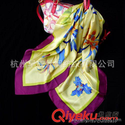 真絲手繪絲巾Silk Handpaint Scarf 2013杭州新款真絲手繪圍巾 禮品絲巾 重磅素縐緞大方巾圍巾110CM原始圖片2