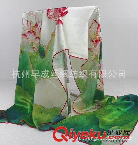 數(shù)碼噴繪絲巾Digital Print Scarve 杭州絲巾禮品熱賣 {bfb}桑蠶絲素縐緞數(shù)碼噴繪長巾圍巾 荷塘月色