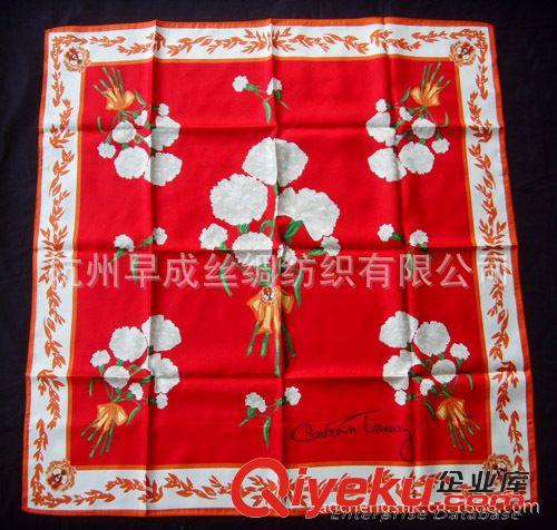 絲綢面料Silk Fabrics {dj2}CV外貿訂單絲巾 中國紅圍巾 真絲斜紋綢大方巾數碼噴繪圍巾原始圖片2