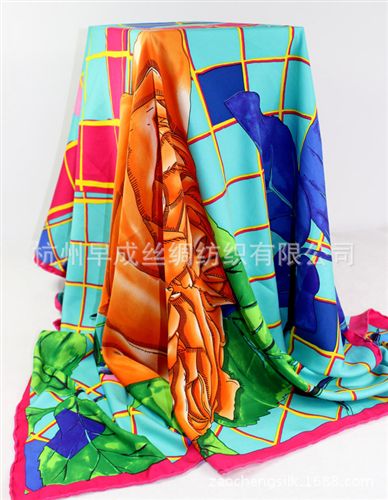 7月上新New Arrival 早成絲綢{zx1}款戰神絲巾圍巾 手工邊  真絲斜紋印花大方巾140CM