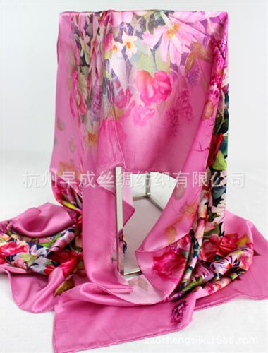 7月上新New Arrival 早成絲綢新款真絲絲巾禮品 數(shù)碼花顏圍巾長絲巾 素縐緞披肩原始圖片2