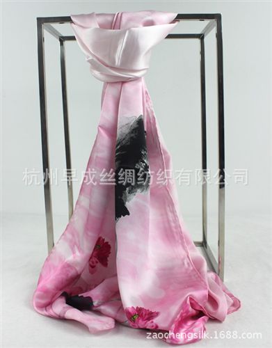 7月上新New Arrival 杭州早成絲綢真絲素縐緞噴繪絲巾圍巾 100桑蠶絲長巾披肩原始圖片3