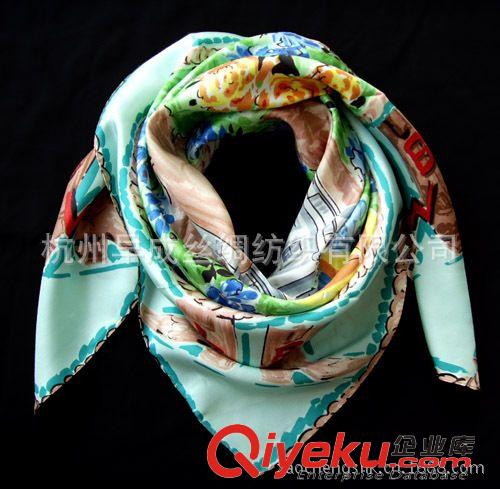 真絲方巾Silk Square Scarves {dj2}勞拉•布什新款圍巾絲巾 杭州真絲斜紋綢大方巾數(shù)碼噴繪圍巾原始圖片2