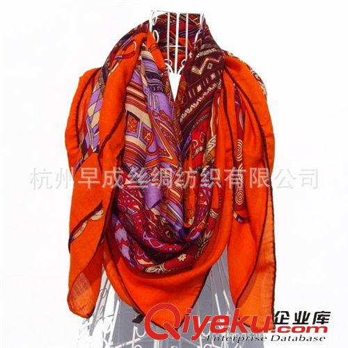 真絲方巾Silk Square Scarves 杭州工廠 歐美風格圍巾 tj真絲羊絨大方巾絲巾 錦衣之旅140CM