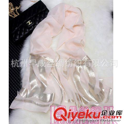 真絲長(zhǎng)巾Silk Long Scarves 高圓圓同款桑蠶絲長(zhǎng)巾 新款大牌風(fēng)高檔金絲刺繡真絲圍巾絲巾披肩原始圖片3