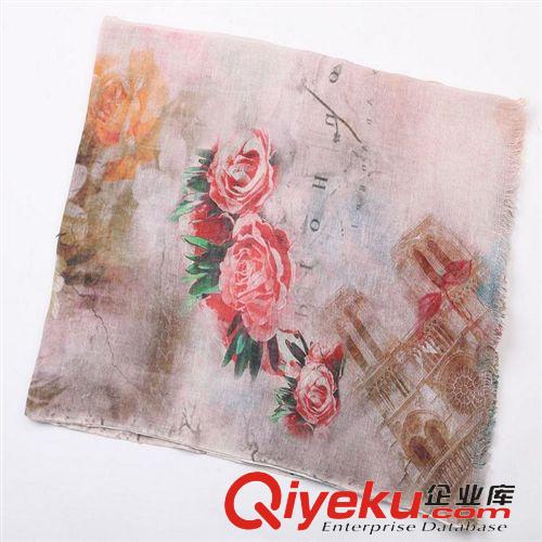 亞麻圍巾類 2013年新款女式 印花真亞麻噴繪 長巾/披肩/圍巾 米粉色太陽花原始圖片2