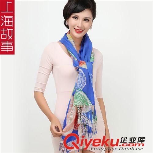 羊毛圍巾 上海故事專柜zp2014女士純羊毛印花圍巾冬季披肩廠家批發禮物原始圖片2