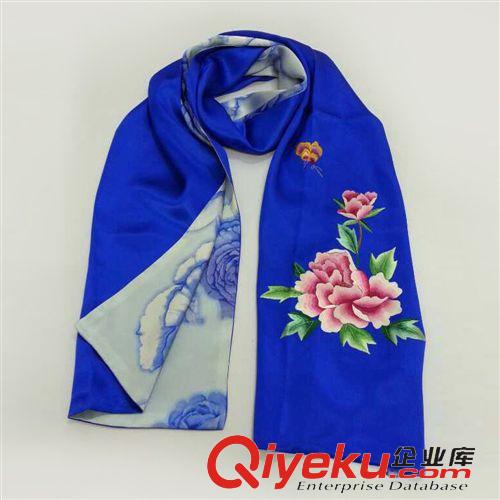 按產(chǎn)品用途分 現(xiàn)貨批發(fā)gd手工刺繡圍巾創(chuàng)意結(jié)婚禮物精美牡丹真絲桑蠶絲絲巾