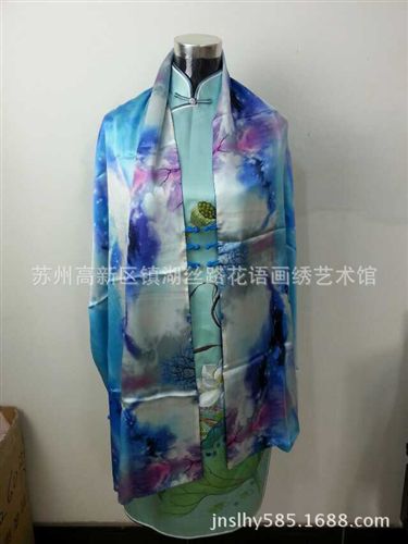 按產品類別分 手工繡花高檔真絲圍巾大披肩雙面異樣一面繡花一面印花新款披肩原始圖片2