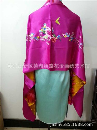 按產品類別分 手工繡花高檔真絲圍巾大披肩雙面異樣一面繡花一面印花新款披肩原始圖片3