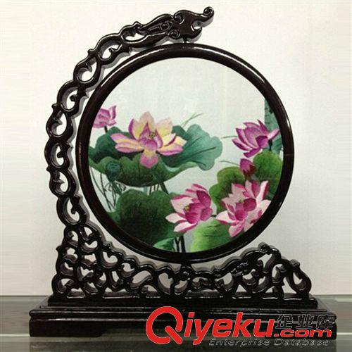 按價(jià)格分 現(xiàn)貨批發(fā)菠蘿格木絲綢龍頭架臺(tái)屏高檔手工雙面繡蘇繡工藝品擺件