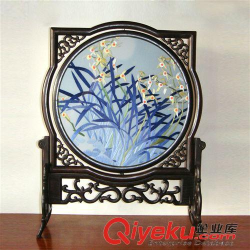 外方內(nèi)圓五福 現(xiàn)貨供應(yīng)高瞻遠(yuǎn)矚雙面繡曲藝架臺屏批發(fā)中國特色禮品手工蘇繡擺件