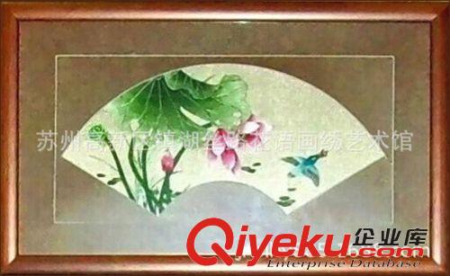 蘇繡禮品系列 蘇州手工刺繡 單面繡 扇形工藝畫 室內裝飾 玄關掛畫 荷花系列原始圖片2