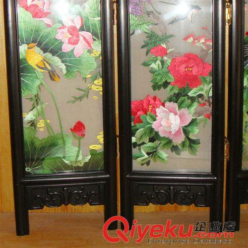 新品上架 現貨供應精品蘇繡四扇紫檀木小屏風手工真絲花鳥雙面刺繡工藝擺件