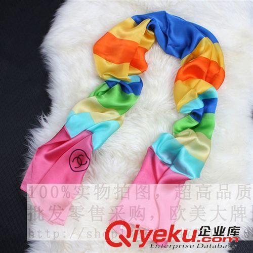 圍巾絲巾披肩 廠家批發2014新款gd{bfb}桑蠶絲喬其段女士撞色絲巾披肩 多色入