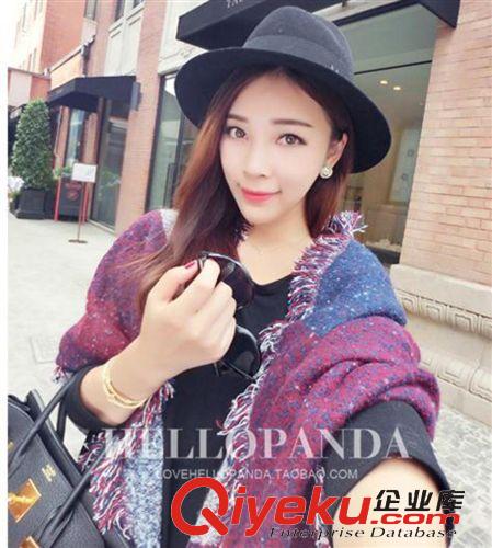 腈綸 圍巾女春秋冬厚歐美大牌高端黑白灰格子明星同款羊絨超長寬大披肩原始圖片3