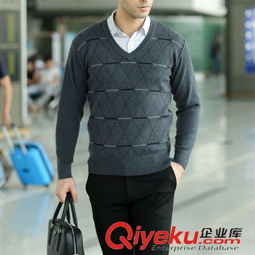 商務男裝上裝 品牌男裝2014秋冬新款男式毛衣v領商務加厚羊毛衫男士羊絨打底衫原始圖片2