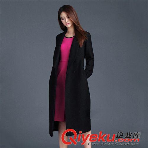 呢料大衣 2015春新款女裝大牌粗花呢長款紅色毛呢大衣羊毛毛呢外套女 爆款原始圖片2