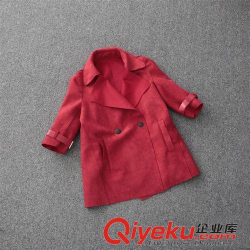 新品入口 欧洲站2014秋新款女灰色翻领麂皮绒宽松风衣外套厂家直销爆款