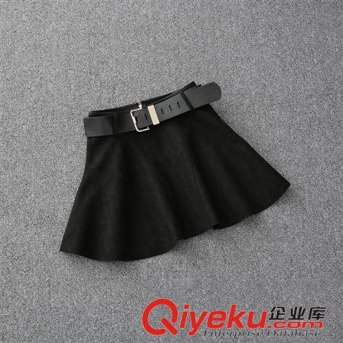 新品入口 欧洲站2015春新款女红黑色麂皮绒大摆A短裙修身蓬蓬半裙厂家直销