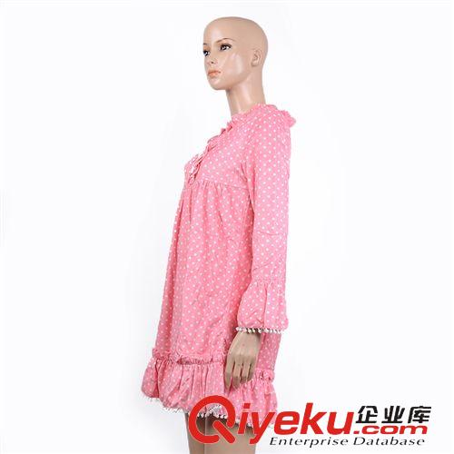 女士睡衣、睡裙 2014冬季爆款女士舒適時(shí)尚圓點(diǎn)粉色純棉睡裙  批發(fā)021
