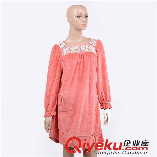 女士睡衣、睡裙 2014冬季爆款女士可愛純棉睡裙 純色保暖睡裙 廠家直銷020