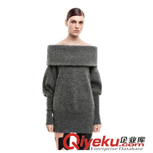 ACNE專柜同款定制 AC長毛貂絨超質感寬松大翻領蝙蝠袖露肩一字領 連衣裙現貨