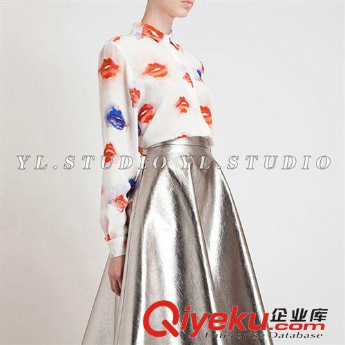 上裝 15早春新！紅唇圖案真絲襯衫式寬松連衣裙現貨