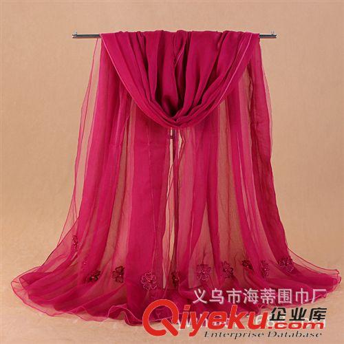 每周上新 真絲皺小珠花圍巾廠家多色 雙層紗釘花批發圍巾 海蒂新款gd圍巾