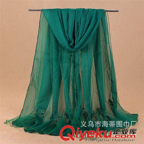 每周上新 真絲皺小珠花圍巾廠家多色 雙層紗釘花批發圍巾 海蒂新款gd圍巾
