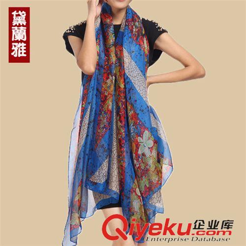 2015年印花新款 2015新款花型女秋冬長款雪紡噴繪絲巾韓國紗巾圍巾披肩專柜zp