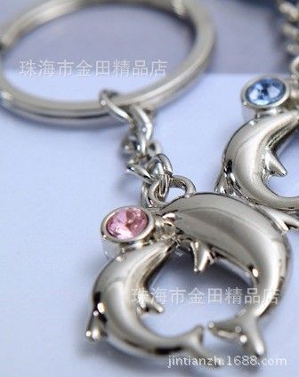 F..女士飾品：時尚飾品 化妝鏡 美容器具 供應(yīng)海豚鑲鉆鑰匙扣紀(jì)念品 海洋動物禮品 飾品定做