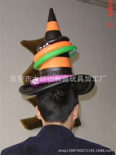 帽子 東莞廣告節(jié)日禮品廠家供應環(huán)保pvc吹氣彩虹尖尖魔法師帽子原始圖片3