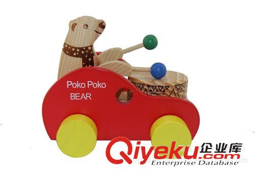 嬰幼兒玩具 創(chuàng)意玩具 大號小熊敲/打鼓木制早教益智兒童學步拖拉車 地攤熱賣原始圖片3