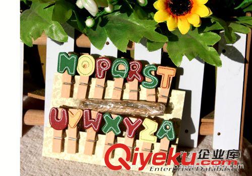 可愛文具 韓國(guó)文具裝飾 木制英文字母小夾子 照片小木夾子 麻繩套裝14個(gè)/包原始圖片3