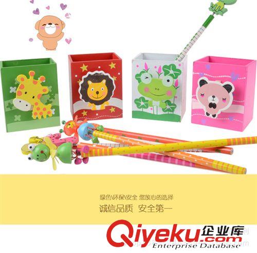 可愛文具 日韓創意兒童木制 卡通筆筒 可愛工藝辦公相框收納盒 帶便簽夾子