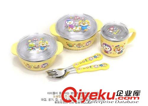 小企鵝系列 韓國進口zp小企鵝 不銹鋼防滑帶蓋餐具禮盒套裝 寶寶碗5件套原始圖片2