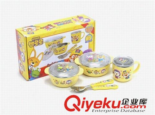 小企鵝系列 韓國進口zp小企鵝 不銹鋼防滑帶蓋餐具禮盒套裝 寶寶碗5件套原始圖片3