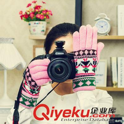 冬季熱銷 圣誕 五指手套雙層 卡通小人毛線保暖分指手套 冬季雙層針織手套