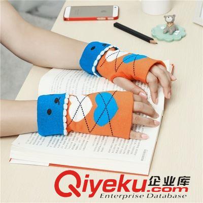 冬季熱銷(xiāo) 雙愛(ài)心半指手套 韓版新款秋冬女士保暖露指手套 針織雙層加厚原始圖片3