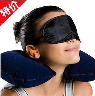自行車騎行手套 旅游三寶充氣U枕防噪隔音耳塞避遮光睡眠眼罩三件套冰午休寶原始圖片2