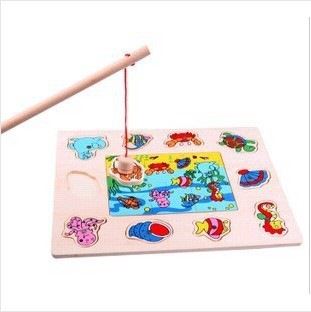 磁性釣魚/益智棋類/迷宮游戲 兒童釣魚玩具 磁性戲水 木制寶寶釣魚玩具 1-2歲 3D小貓釣魚玩具