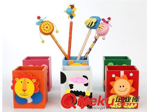 文具 廠家直銷 6款卡通動物木質筆筒帶名片夾子 創意文具小學生{za}原始圖片3