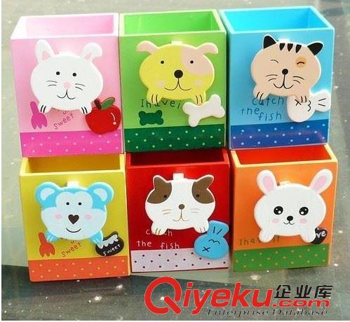 文具 創(chuàng)意文具 廠家直銷(xiāo) 6款卡通動(dòng)物木質(zhì)筆筒帶便簽夾 六一兒童tj原始圖片2