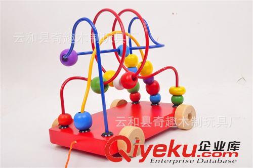 串珠、繞珠 卡通智力全家歡拖車?yán)@珠 兒童早教益智木制玩具 木質(zhì)串珠繞珠車原始圖片2